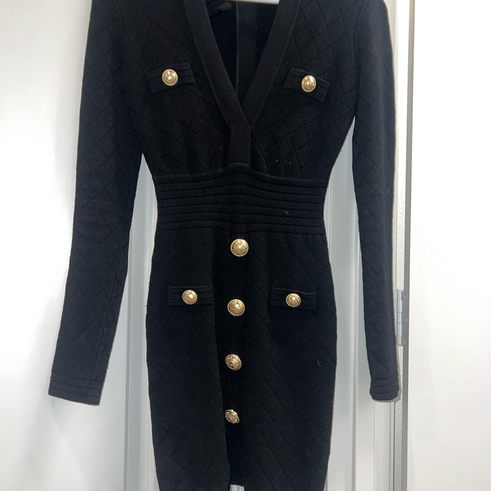 Balmain Black and Gold Bodycon Mini Dress